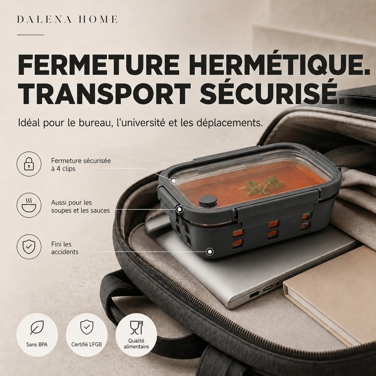 Detalle de Dalena Home Tarifa mealprepboxen, 3 x 1.520 ml, glazen deksel en siliconen hoes