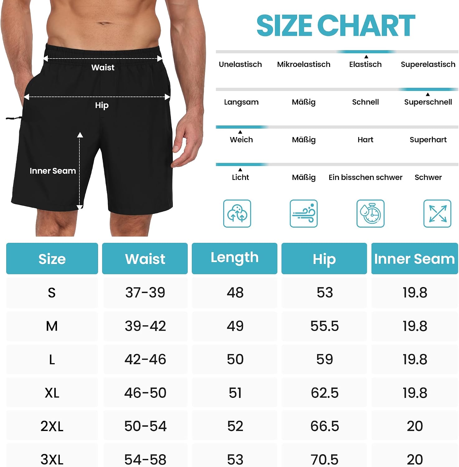 Detalle 2 de JOVCOVL korte sportshorts voor heren, licht en sneldrogend met ritszakken