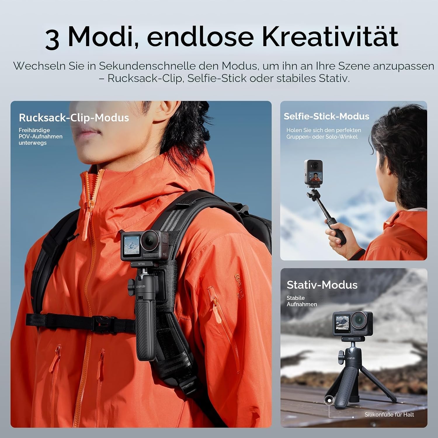 Thumbnail 4 de ULANZI MT66 kleines Action-Kamera-Stativ für DJI Osmo Action (inkl. magnetischem Schnellwechsel-Adapter) – kompakt, Clip & Stativ-Modi