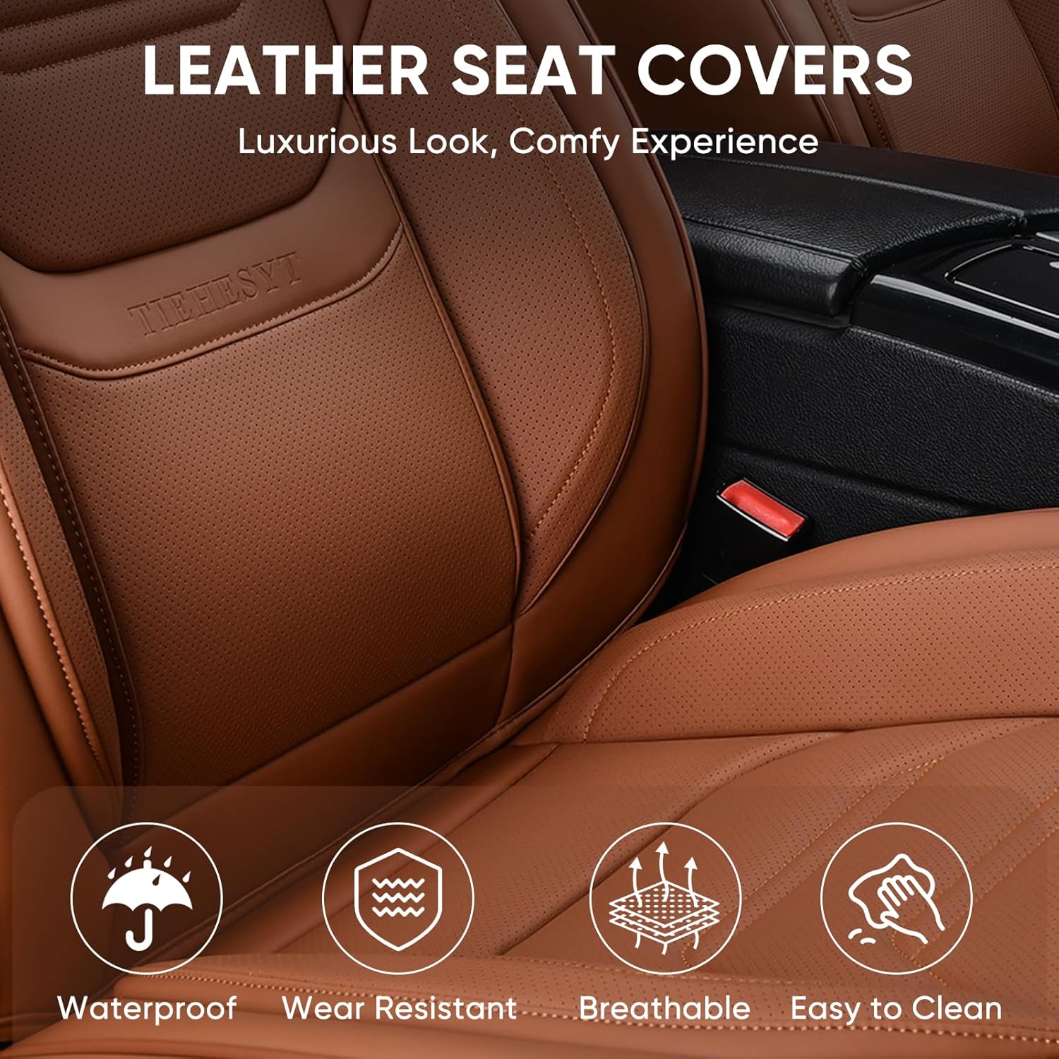 Thumbnail 5 de TIEHESYT Car Seat Covers Full Set (Brown) with Removable Memory Headrests