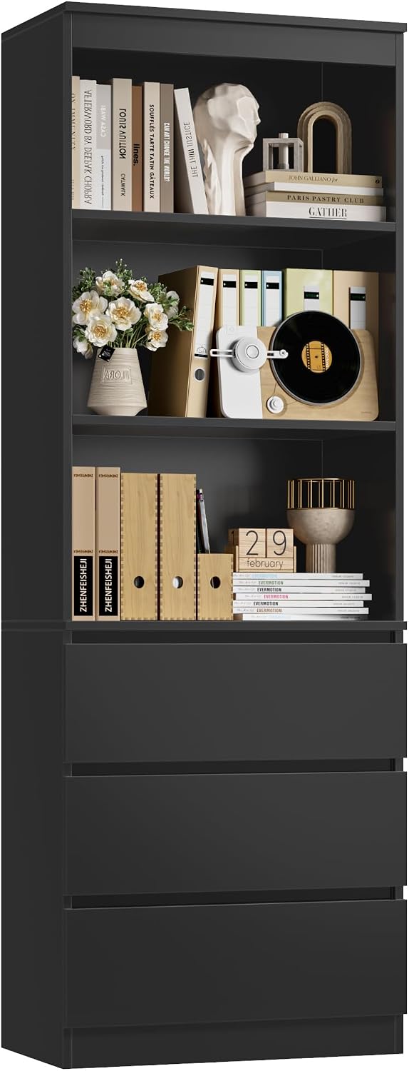 Detalle de FirFurd P781 Tall Bookcase, 180 cm, with 3 Drawers and Open Shelves
