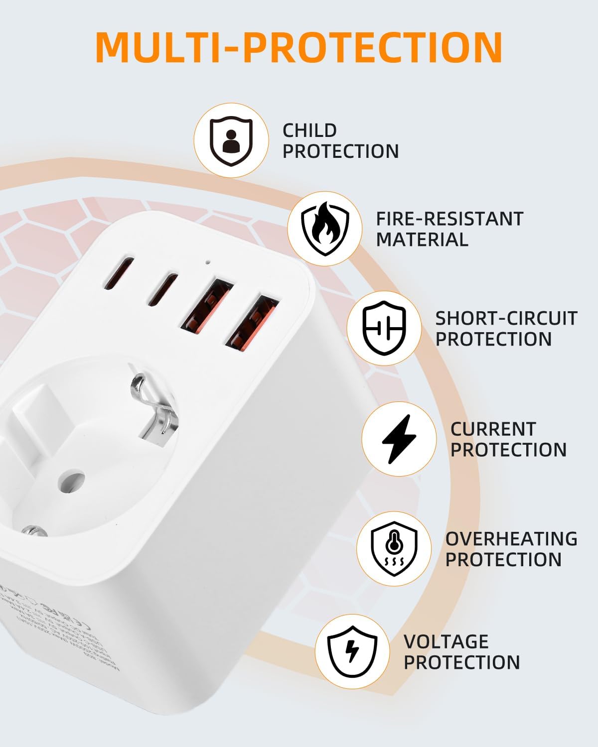 Detalle de Adattatore Universale Da Viaggio con USB-C/USB-A e 6 spine rimovibili (G, B, I, C)