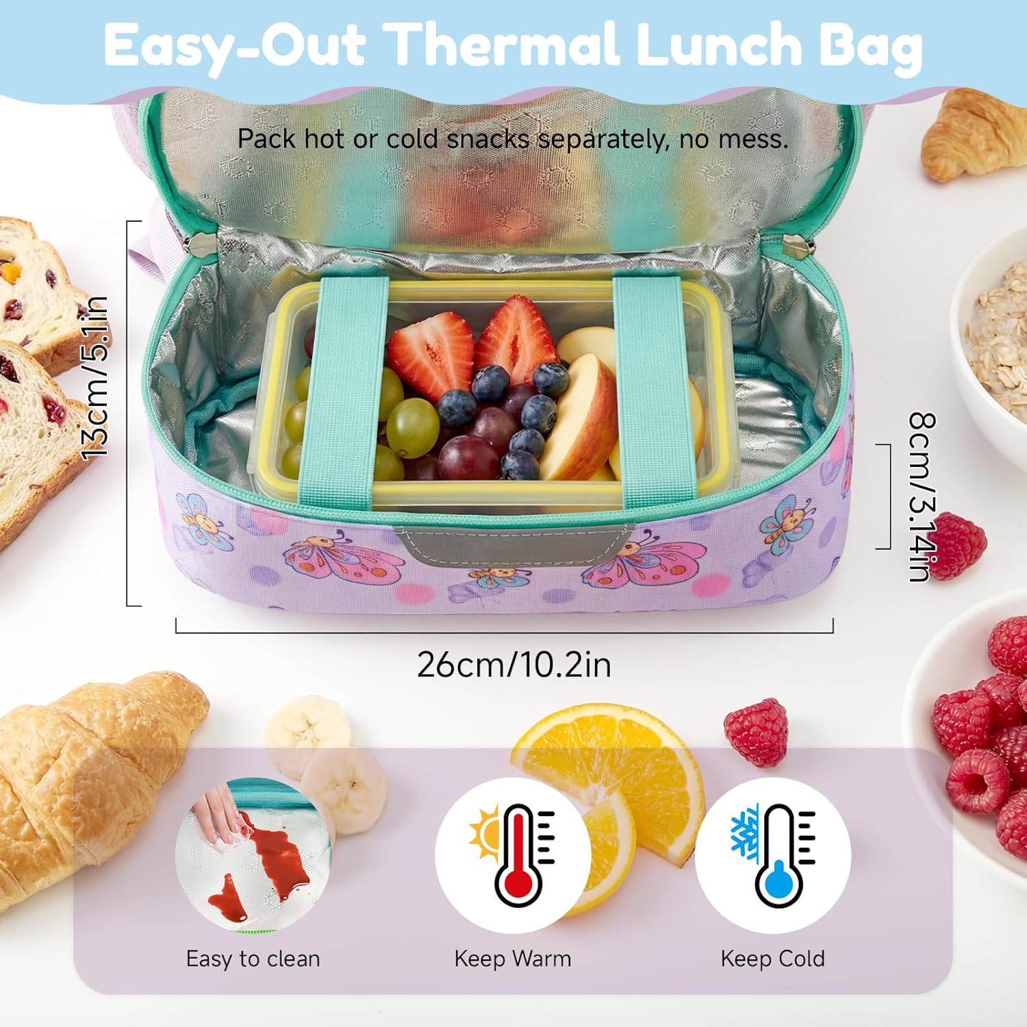Detalle de PROTAURI Sac à Dos Enfant Maternelle Papillon – Cartable École avec Compartiment Isotherme et Sangle de Poitrine
