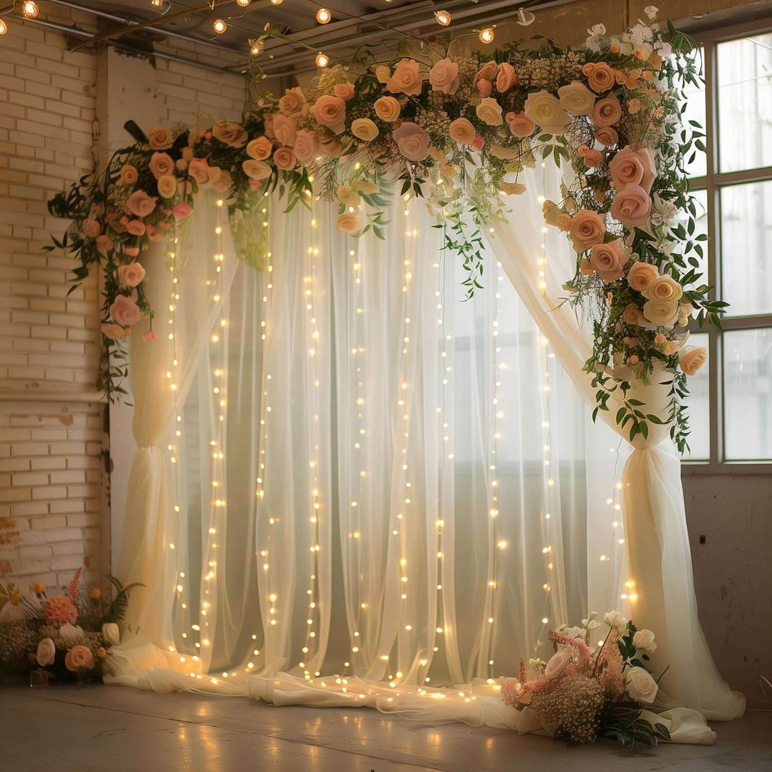 Thumbnail 6 de Xiomot Tulle Backdrop Curtain with Lights - 4 Panels of 5x8ft Each with USB-Powered String Lights