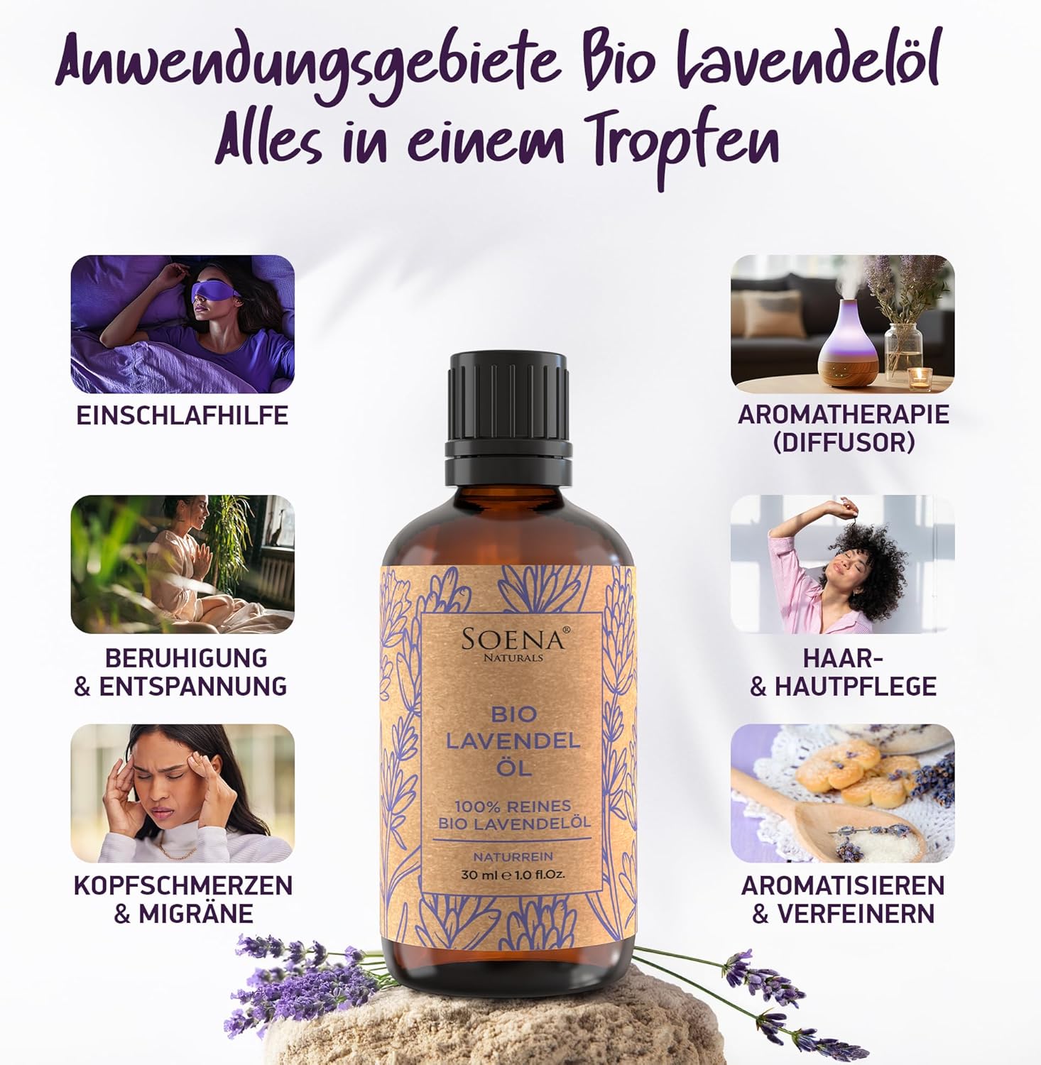 Detalle de BIO Lavendelöl Ätherisches Öl – 100% naturrein, BIO-zertifiziert, Lavendula Angustifolia