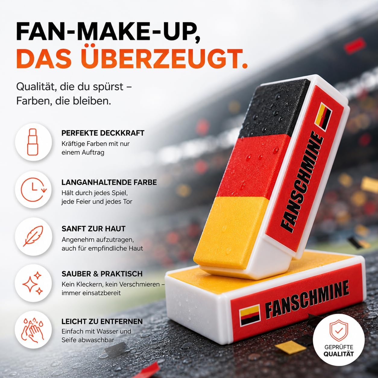 Detalle de TK Gruppe Timo Klingler Schminkstift – Deutschlandfarben Rot, Schwarz, Gelb für WM 2026