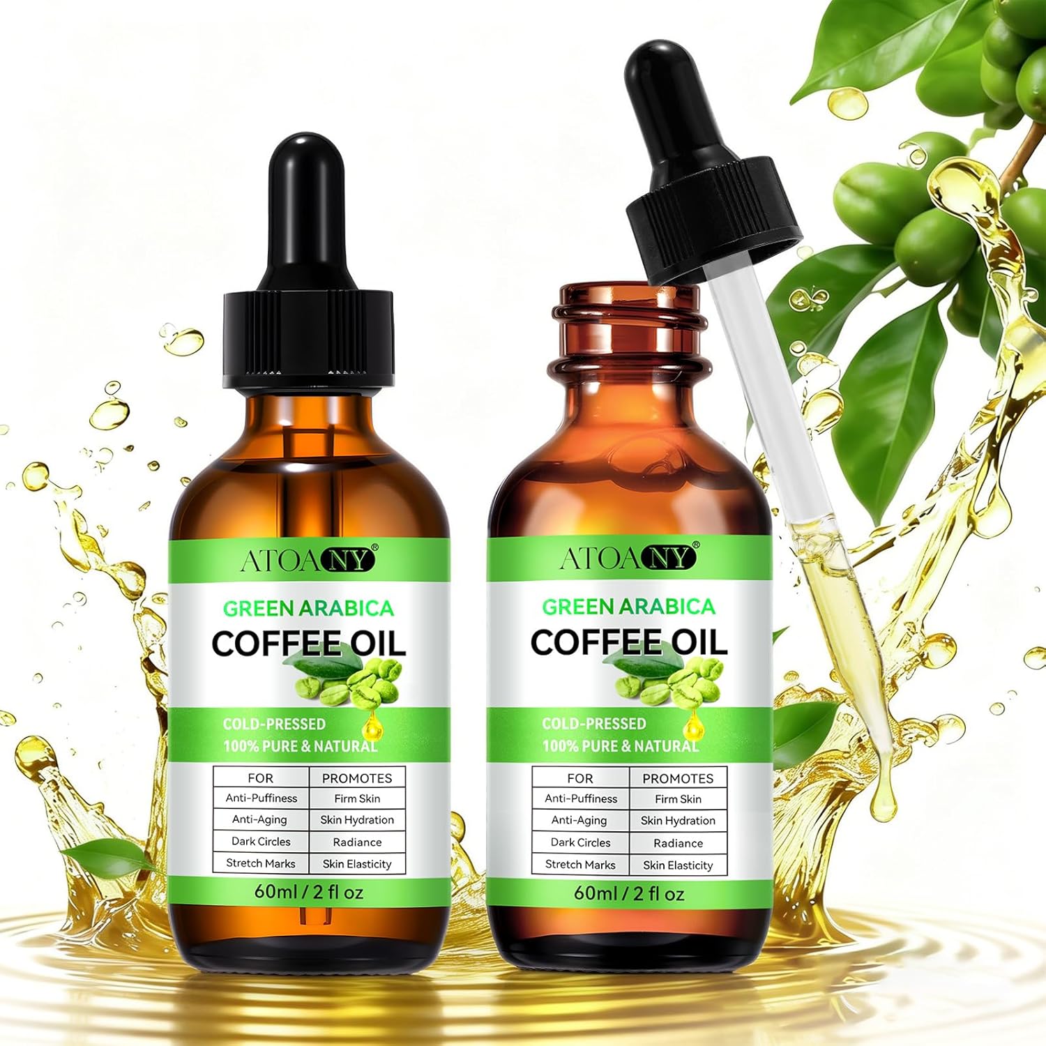 Detalle de 2PCS Kaffeeöl Gegen Falten – 100% reines Grünes Arabica-Kaffeeöl, kaltgepresst, vegan