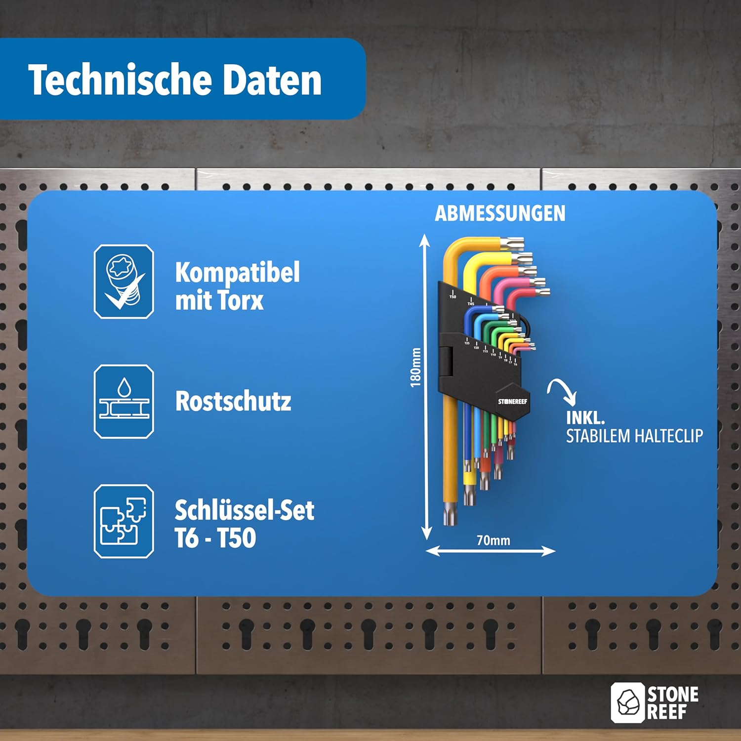 Thumbnail 4 de Winkelschraubendreher Set 13tlg. [T6-T50mm] Sechsrundschlüssel – farblich kodiert, inkl. Kugelkopf