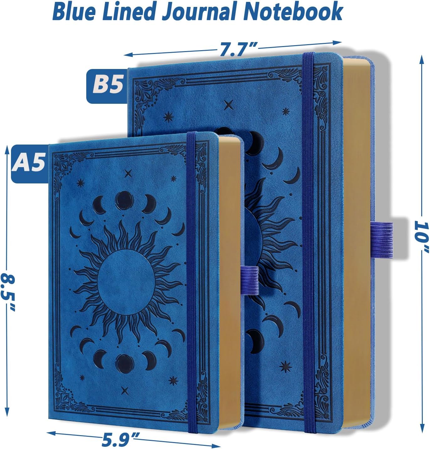 Detalle 2 de HwxBen A5 360-page leather-look journal notebook with vintage sun & moon design (blue)