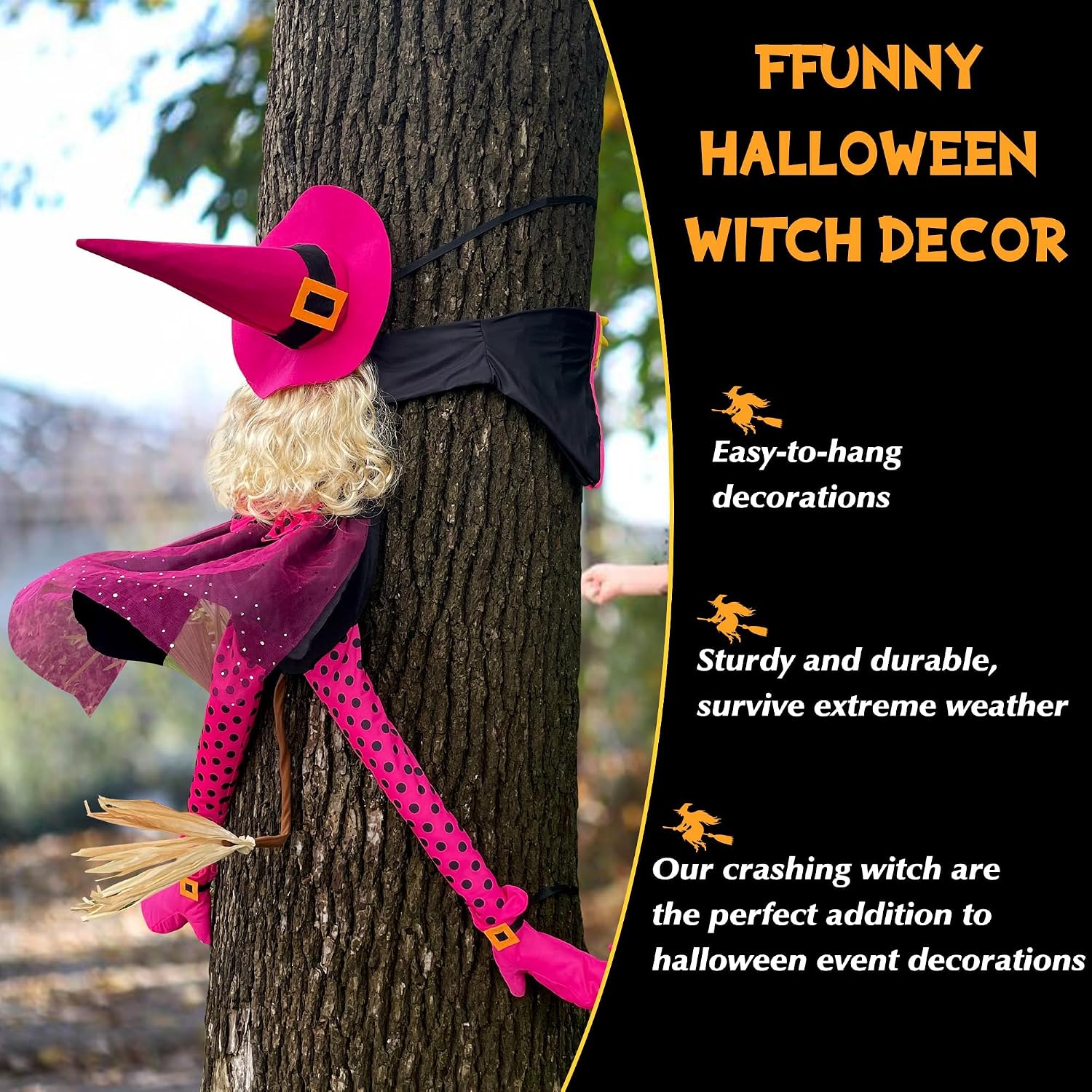 Thumbnail 3 de HOIIOH 53-Inch Pink Crashing Witch Halloween Yard Decoration