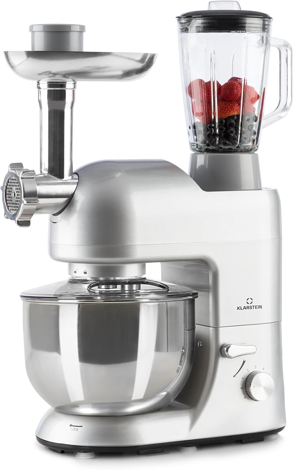 Detalle de Klarstein Lucia Argentea matberedare, 1800 W, 5 l, köttkvarn och mixer