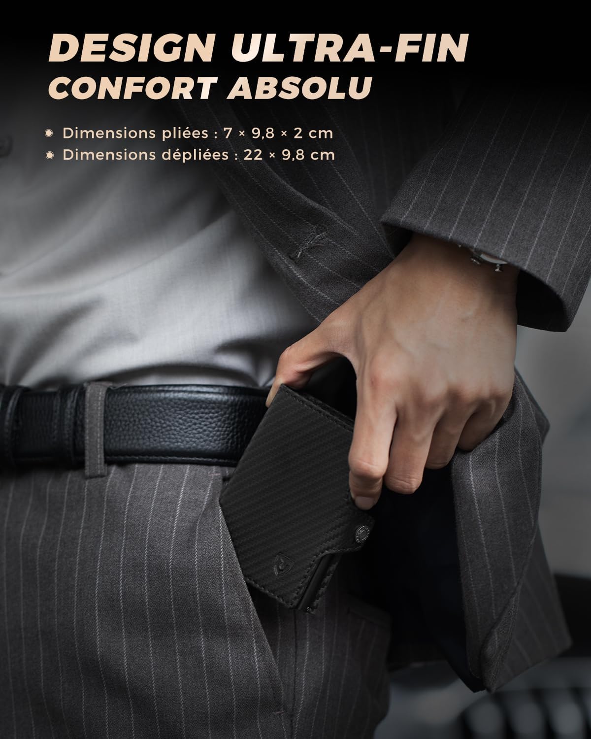 Detalle de LORZOR Porte Carte Homme XXL – Portefeuille cuir véritable avec blocage RFID et porte-monnaie