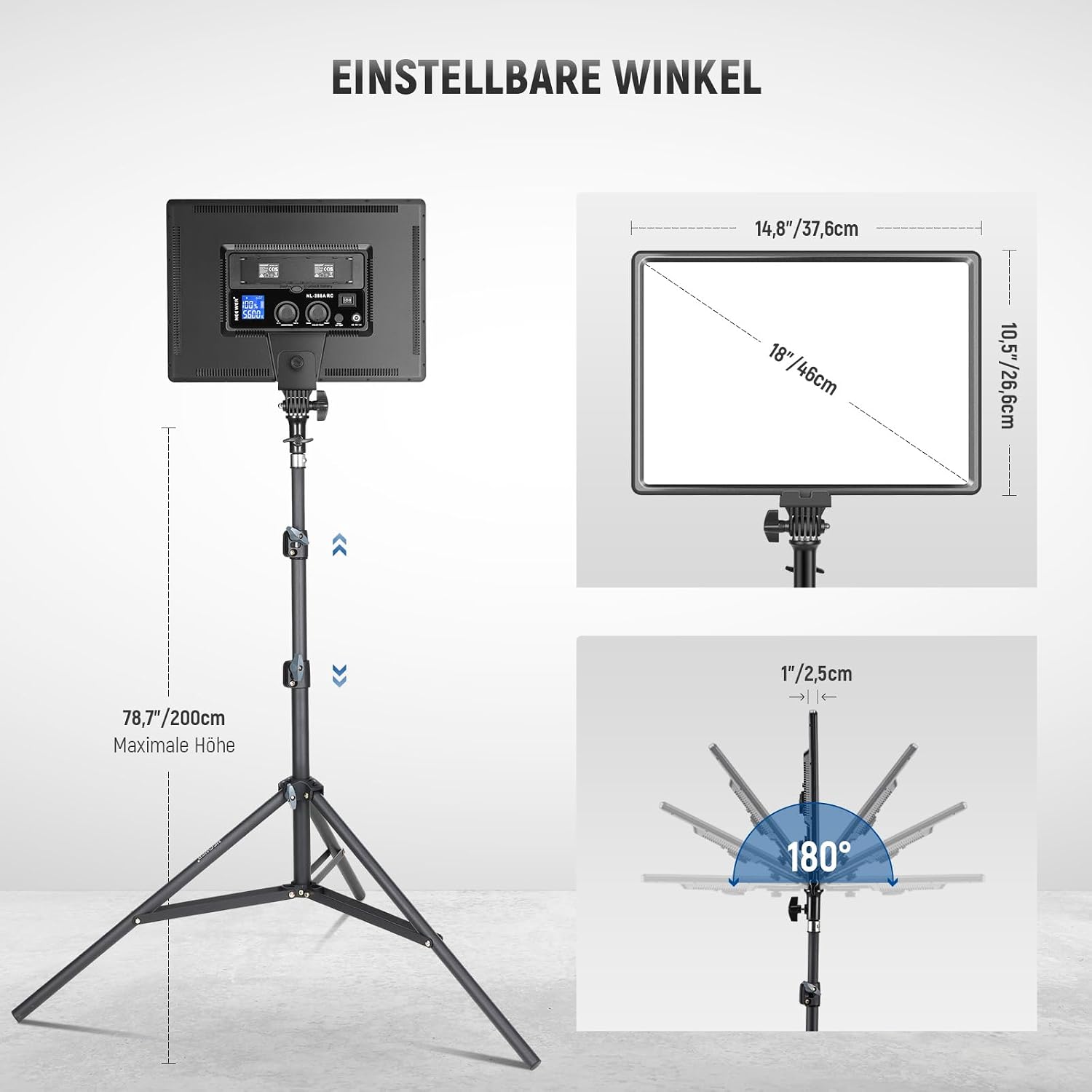 Thumbnail 6 de NEEWER 2er-Set 18-Zoll LED Videolicht-Panel NL-288ARC (Bi-Color) mit Stativ, Fernbedienung & Reinigungstuch