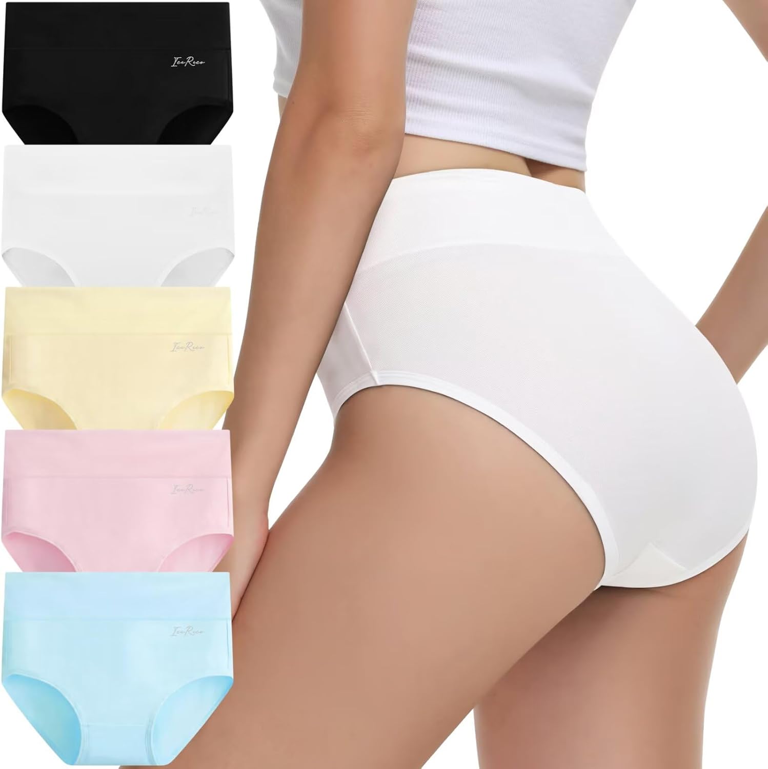 Detalle de IceReco Damen Unterhosen Baumwolle – 5er Pack Hoch sitzender Schnitt, atmungsaktiv und elastisch
