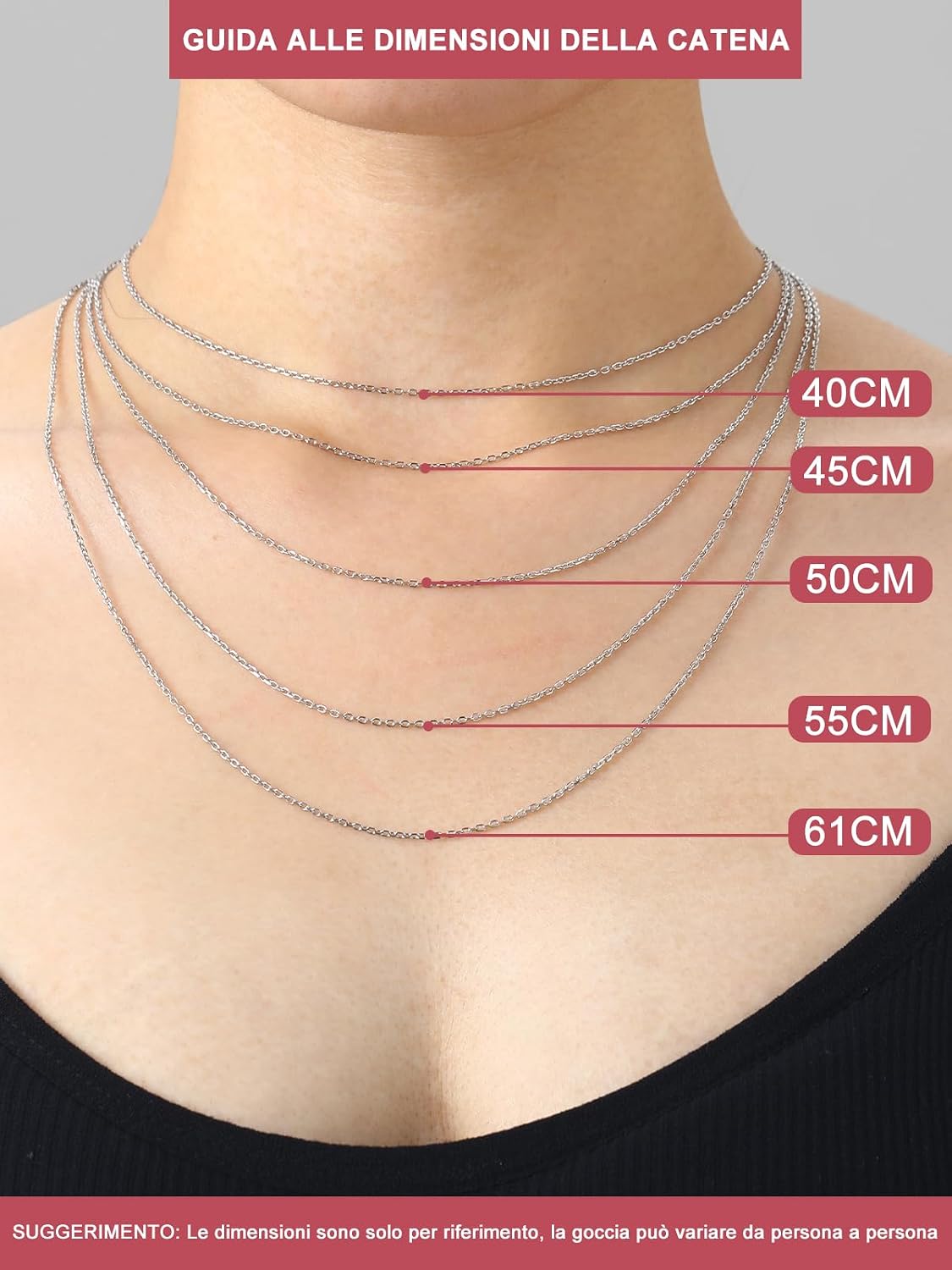 Thumbnail 5 de FOCALOOK Collana Catena Sottile 2 mm 55 cm