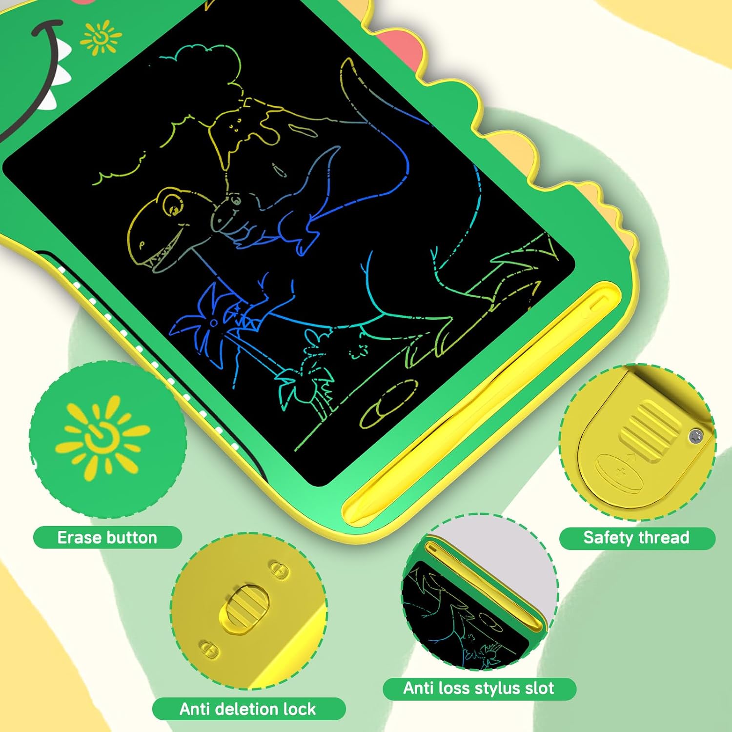 Detalle 2 de BKM 8.5-inch LCD Writing Tablet for Kids (Dinosaur Doodle Board) with Screen Lock & Erase Button