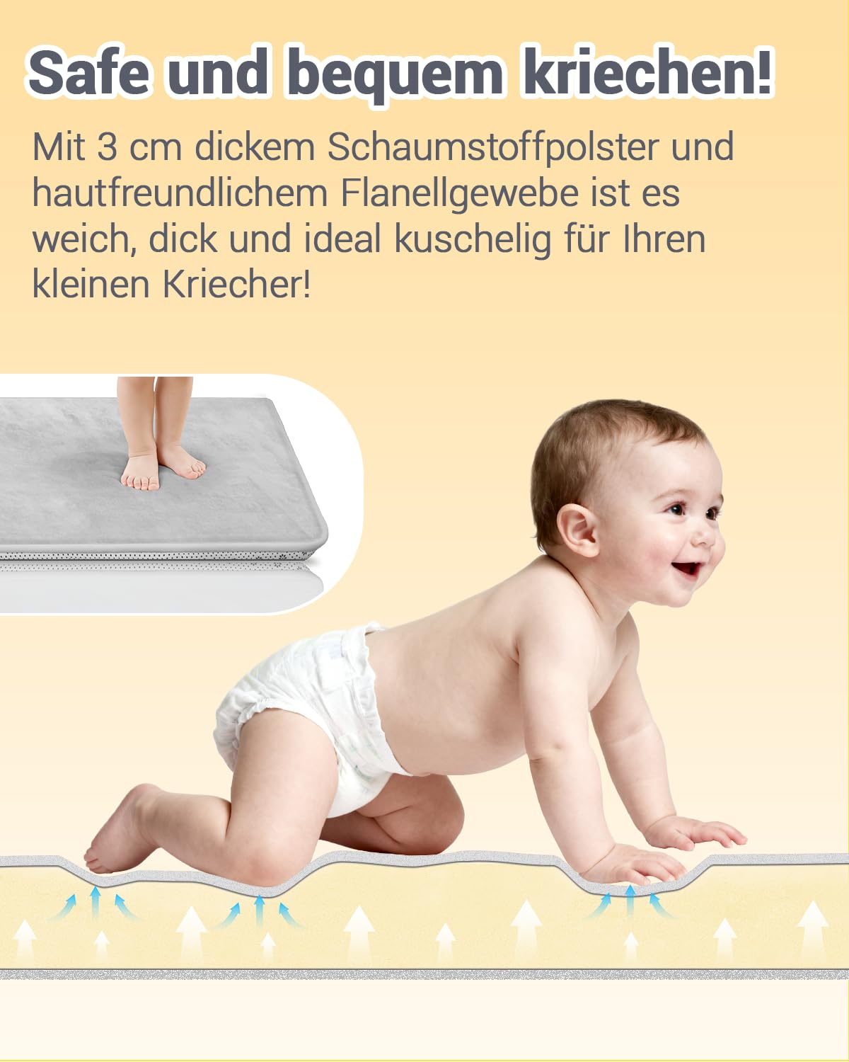 Thumbnail 3 de Favodormir Dicke Krabbelmatte Baby 150×180×3 cm (3 cm Schaum, rutschfeste Unterseite) – Grau