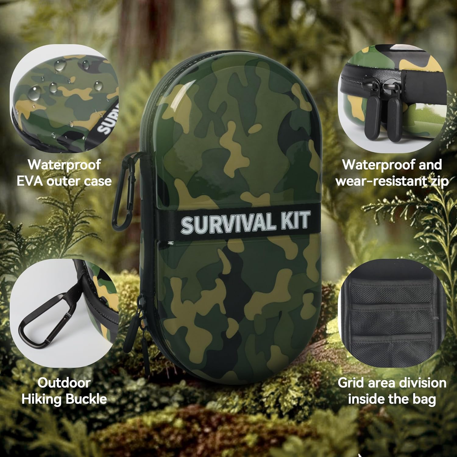 Detalle de Survival Kit Waterproof PVC First Aid Kit (16 outdoor + 10 basic first aid accessories) – ideal for hiking, camping & emergency travel