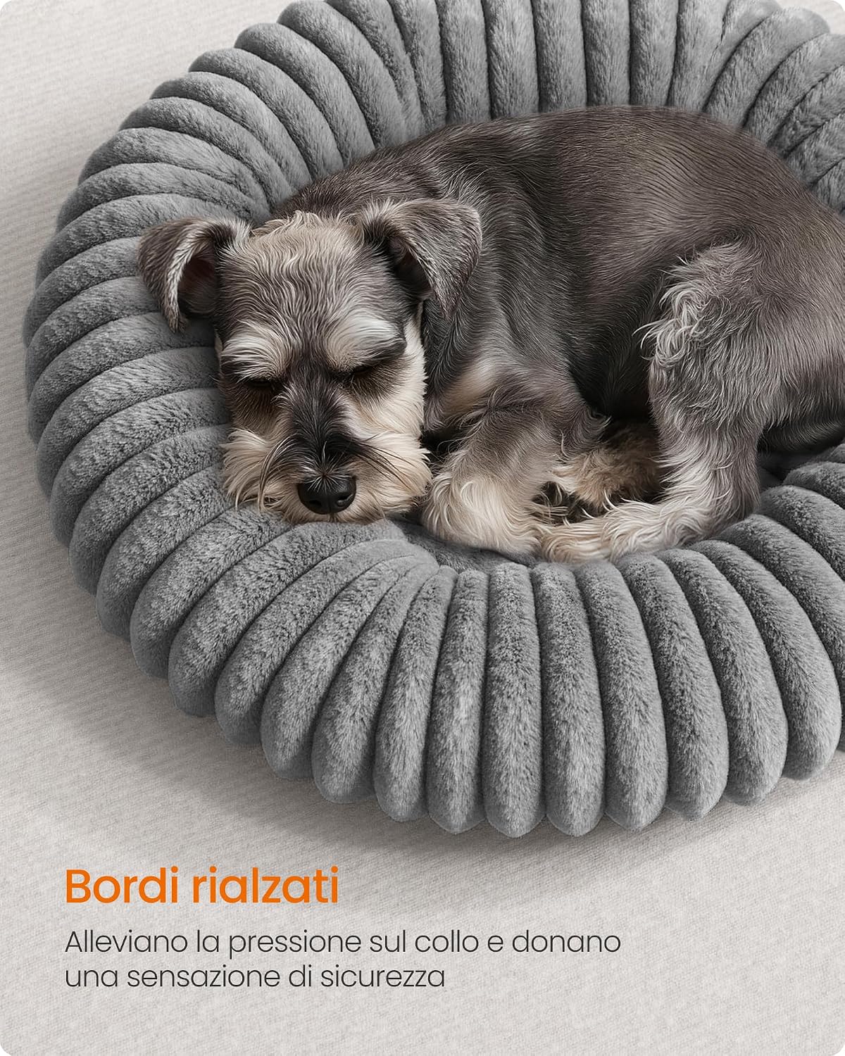 Detalle 2 de Feandrea cuccia a ciambella in peluche per cani e gatti di taglia grande, Ø 70 cm, PGW303GD01
