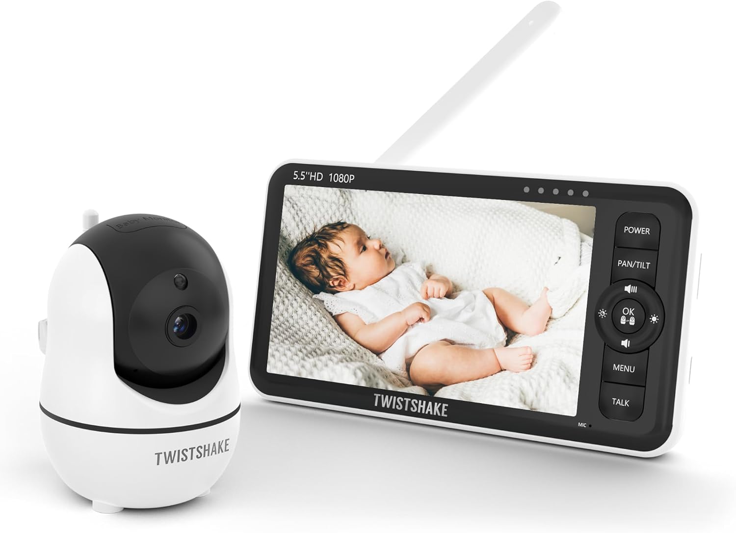 Detalle de Twistshake 79064 babymonitor med kamera, 5,5-tumsskärm och nattseende