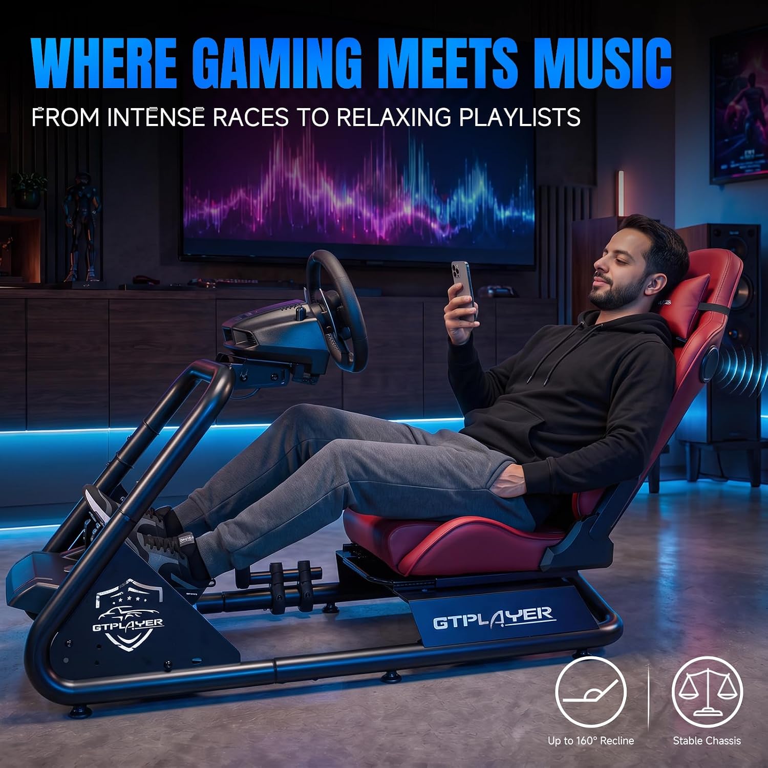 Detalle 1 de GTPLAYER JY-GTS03 Racing Simulator Cockpit with Bluetooth Speakers and Reclining Seat