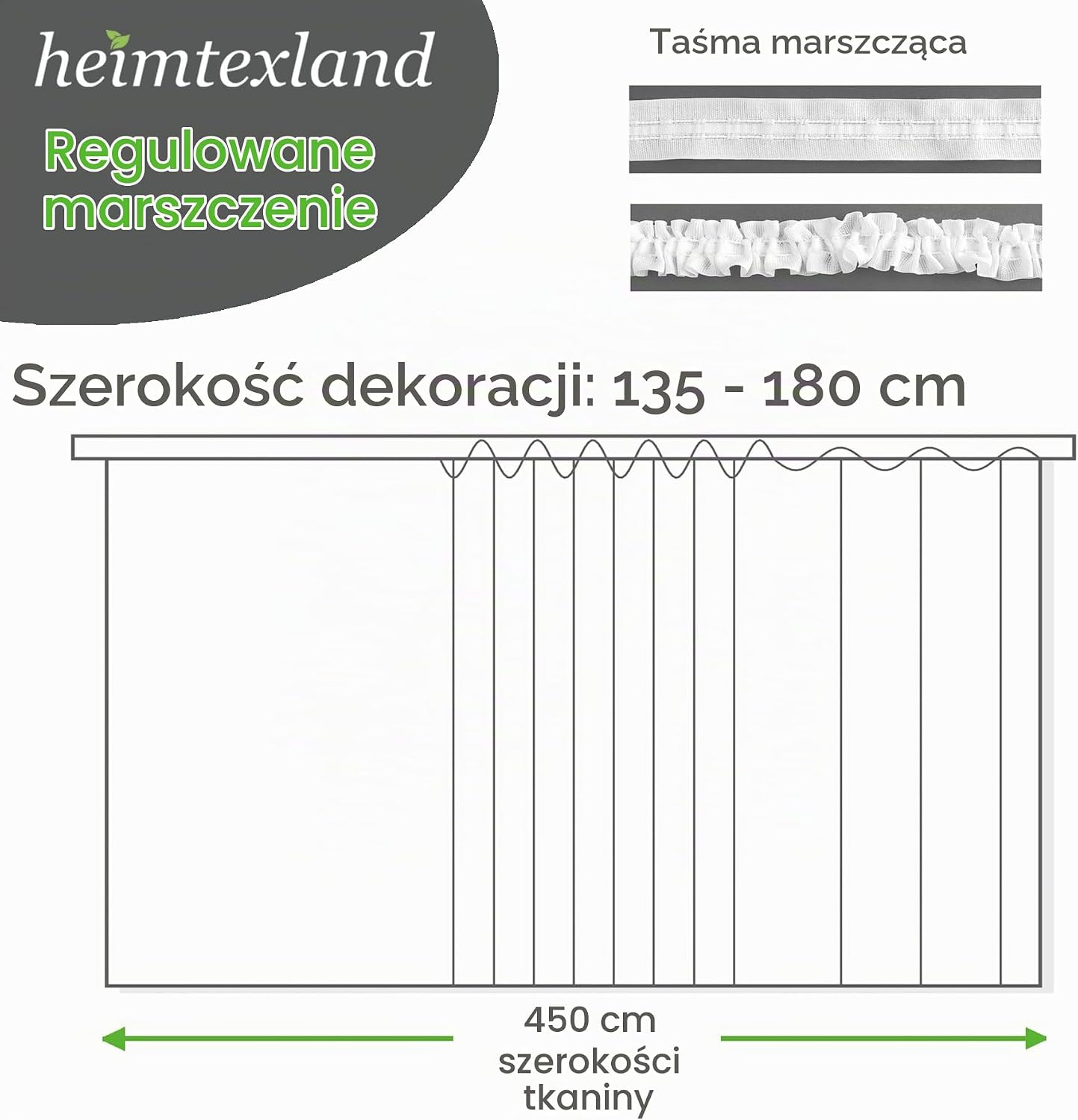 Detalle de Heimtexland firana żakardowa 175 × 450 cm, biała, z kwiatowym wzorem i taśmą