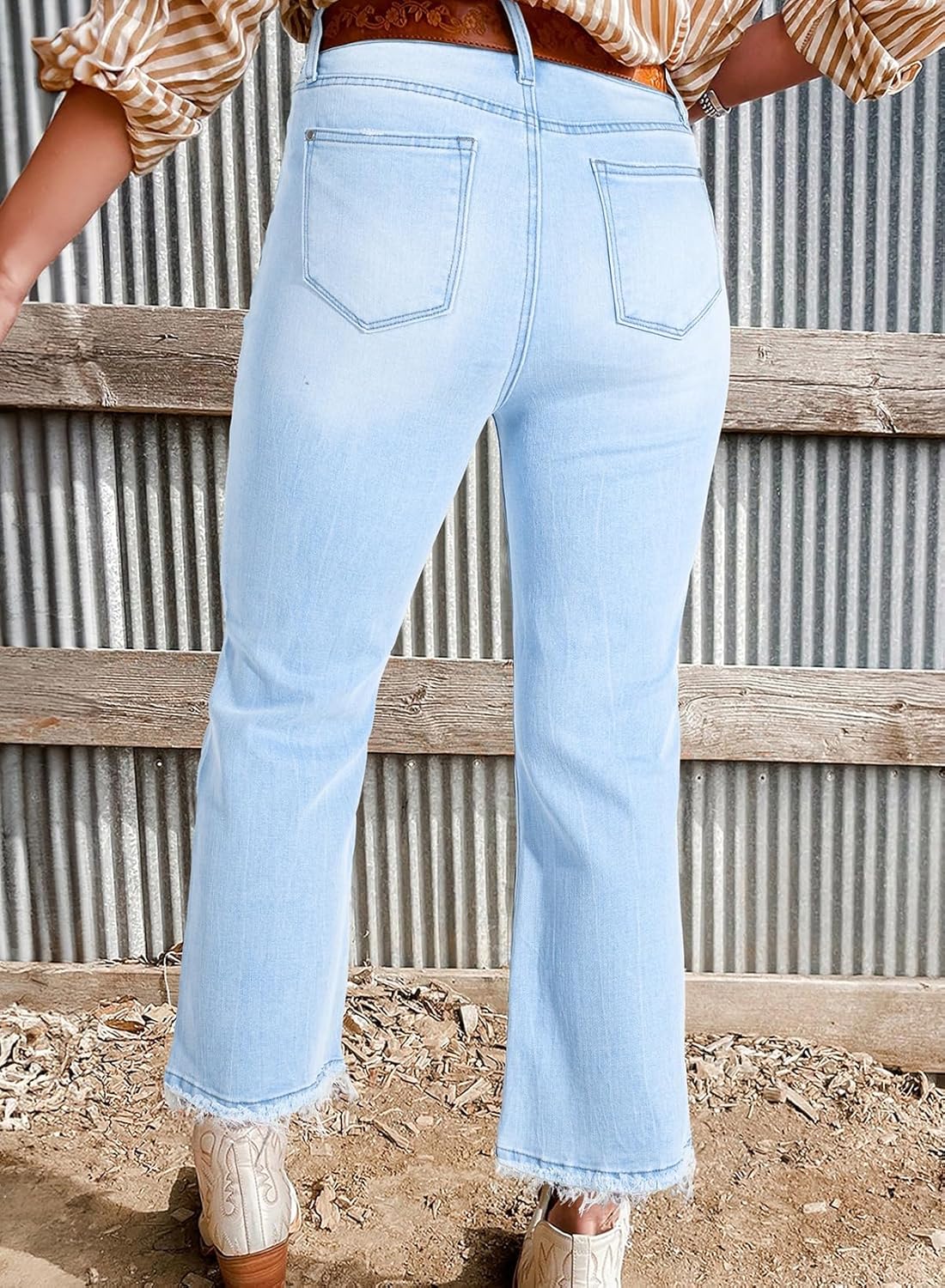 Thumbnail 2 de Astylish Mineral Wash High-Waisted Raw Hem Flared Jeans for Women