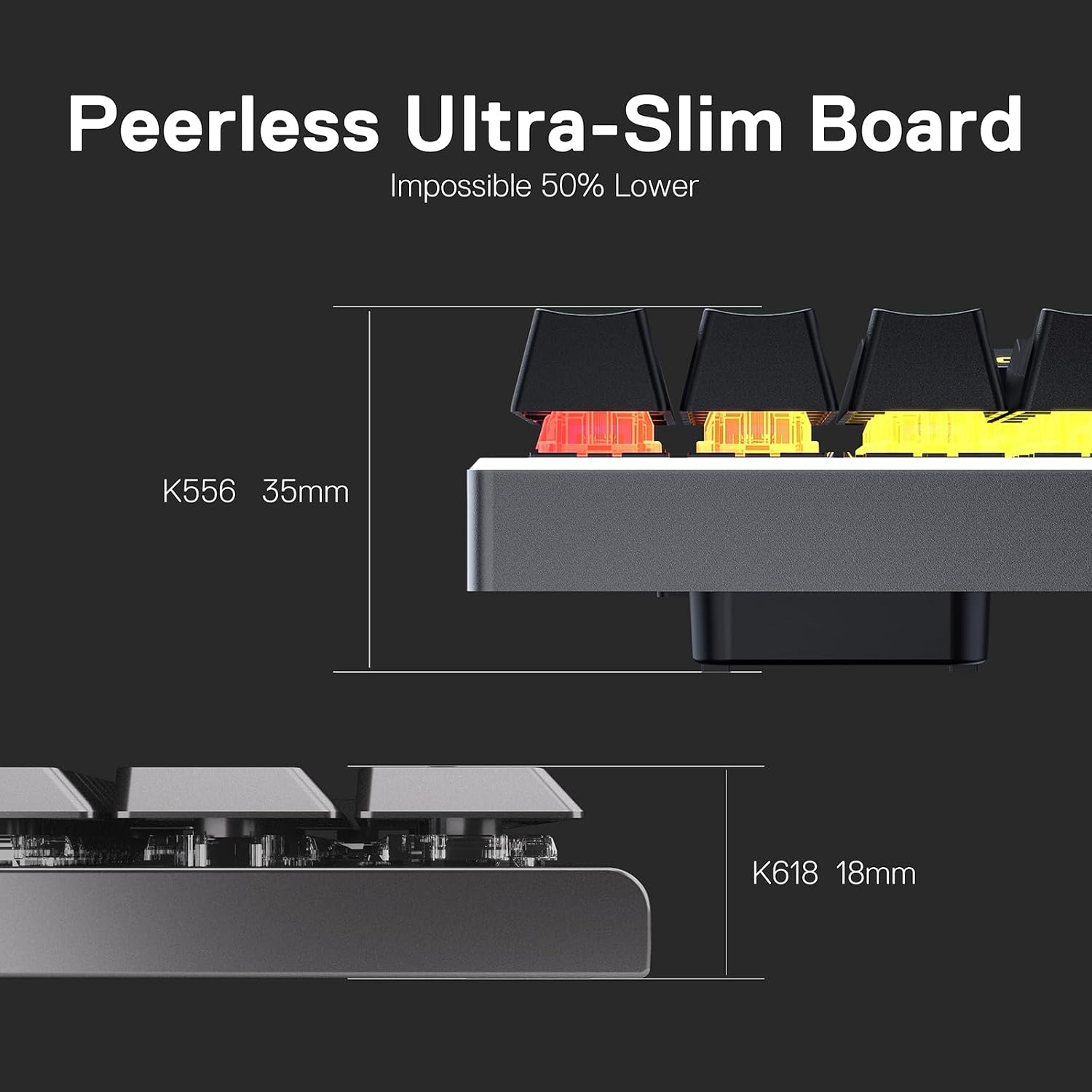 Detalle de Redragon K618 Horus Wireless RGB Low Profile Mechanical Keyboard (Tri-Mode: Bluetooth/2.4Ghz/Wired) with Linear Red Switch