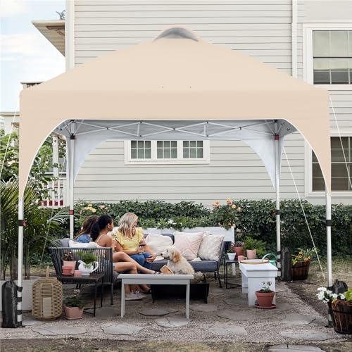 Detalle de Yaheetech Carpa Plegable 3x3m Beige: cenador impermeable para 8-10 personas con ventilación y bolsa con ruedas