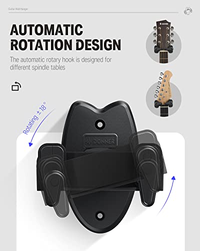 Detalle 2 de Donner Paquete de 2 colgadores de pared para guitarra con bloqueo automático — negro