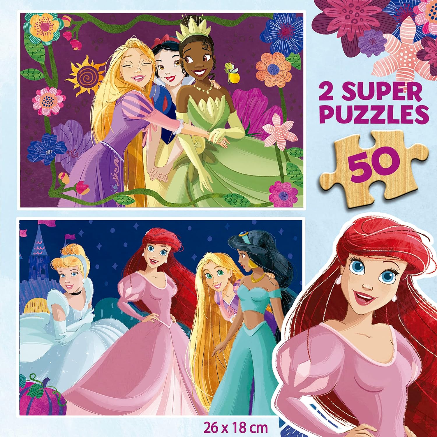 Thumbnail 3 de Educa Disney Princess – lot de 2 puzzles en bois de 50 pièces (à partir de 5 ans)