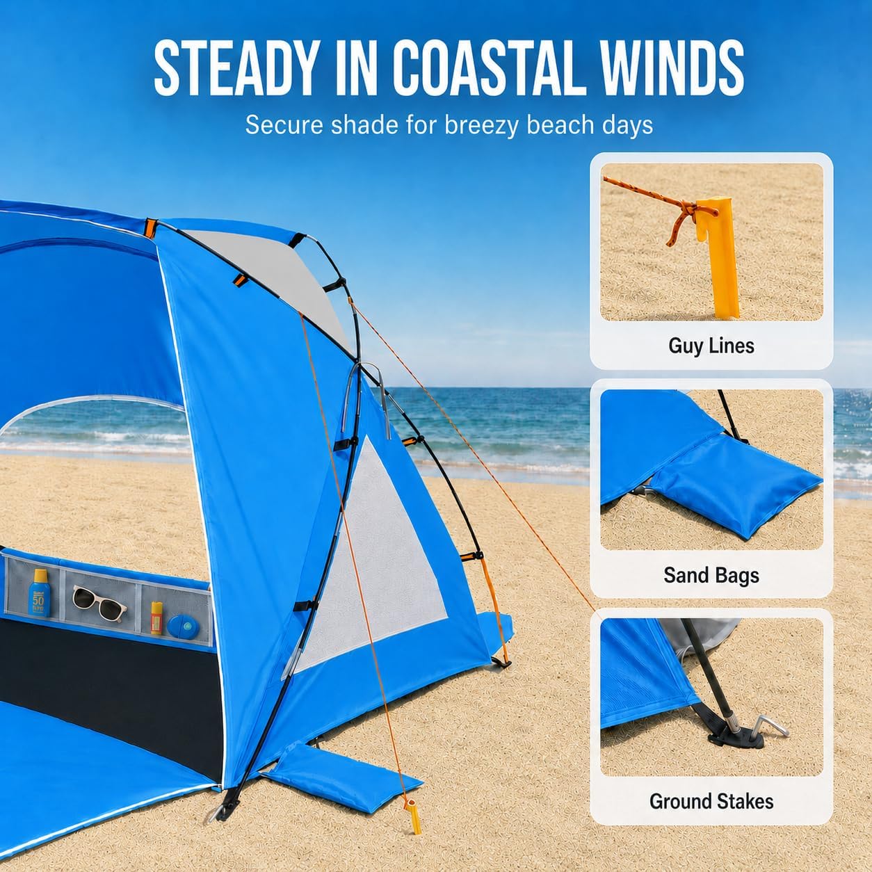 Detalle 2 de Beach Tent Portable Sun Shelter for 2–8 People with UPF 50+ Protection