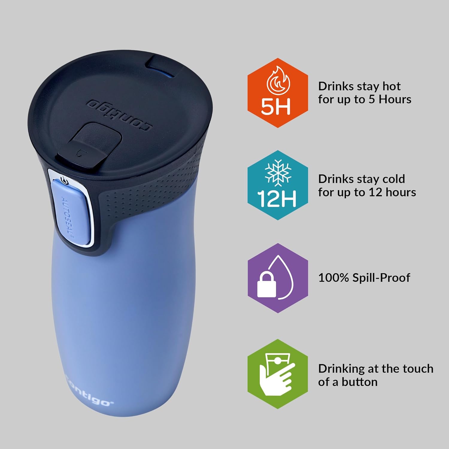 Detalle 2 de West Loop AUTOSEAL Travel Mug, 470 ml: Leak‑proof, temperature‑keeping, car‑friendly