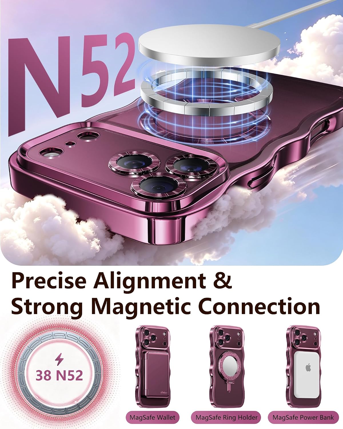 Thumbnail 6 de Meifigno 3CM328-UK iPhone 18 Pro Max Case, Burgundy, MagSafe, Clear Back