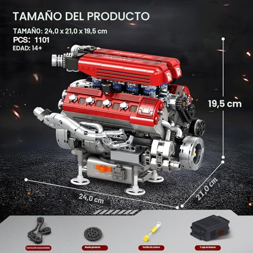 Detalle de Reobrix 33015: Maqueta de Motor V8 para Adultos, movimiento realista con pistones y cigüeñal funcional