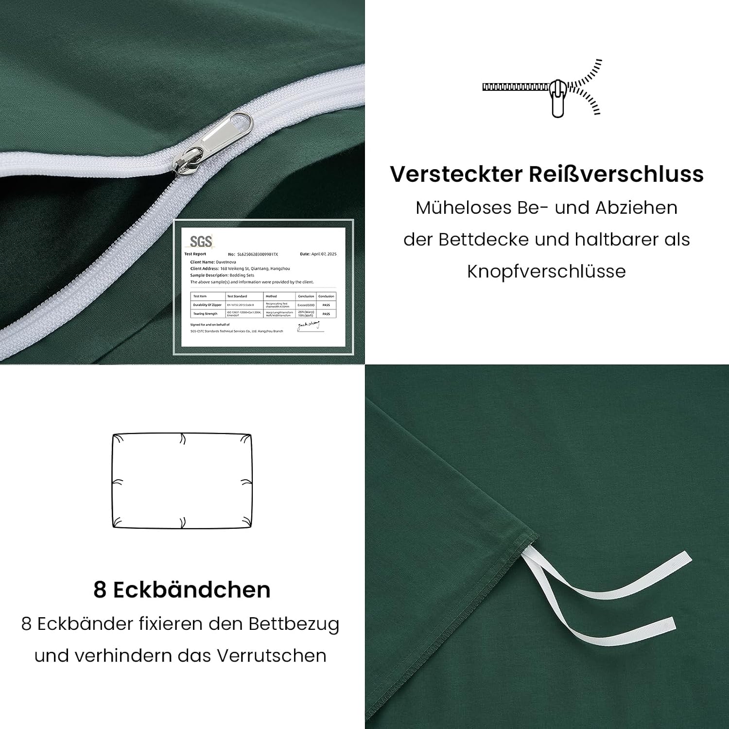 Thumbnail 4 de Duvetnova Bettwäsche 135x200 Baumwolle Grün, 4-teilig (2 Bettbezüge + 2 Kissenbezüge 80x80) mit Reißverschluss