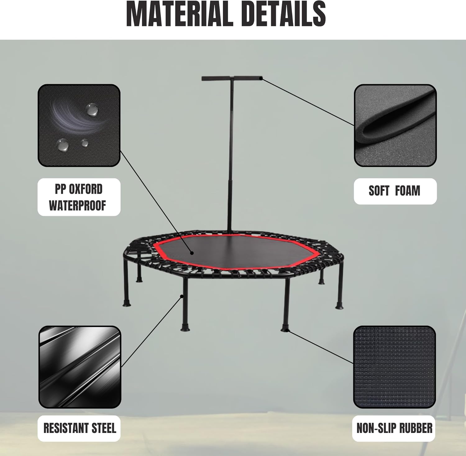 Detalle 2 de Trampolín Fitness Ø90cm Plegable y Silencioso para Todos ⛹