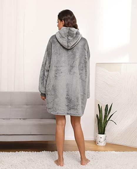Thumbnail 1 de Lostrain Oversized Blanket Hoodie, Grey Sherpa-Lined Flannel with Hood and Pocket