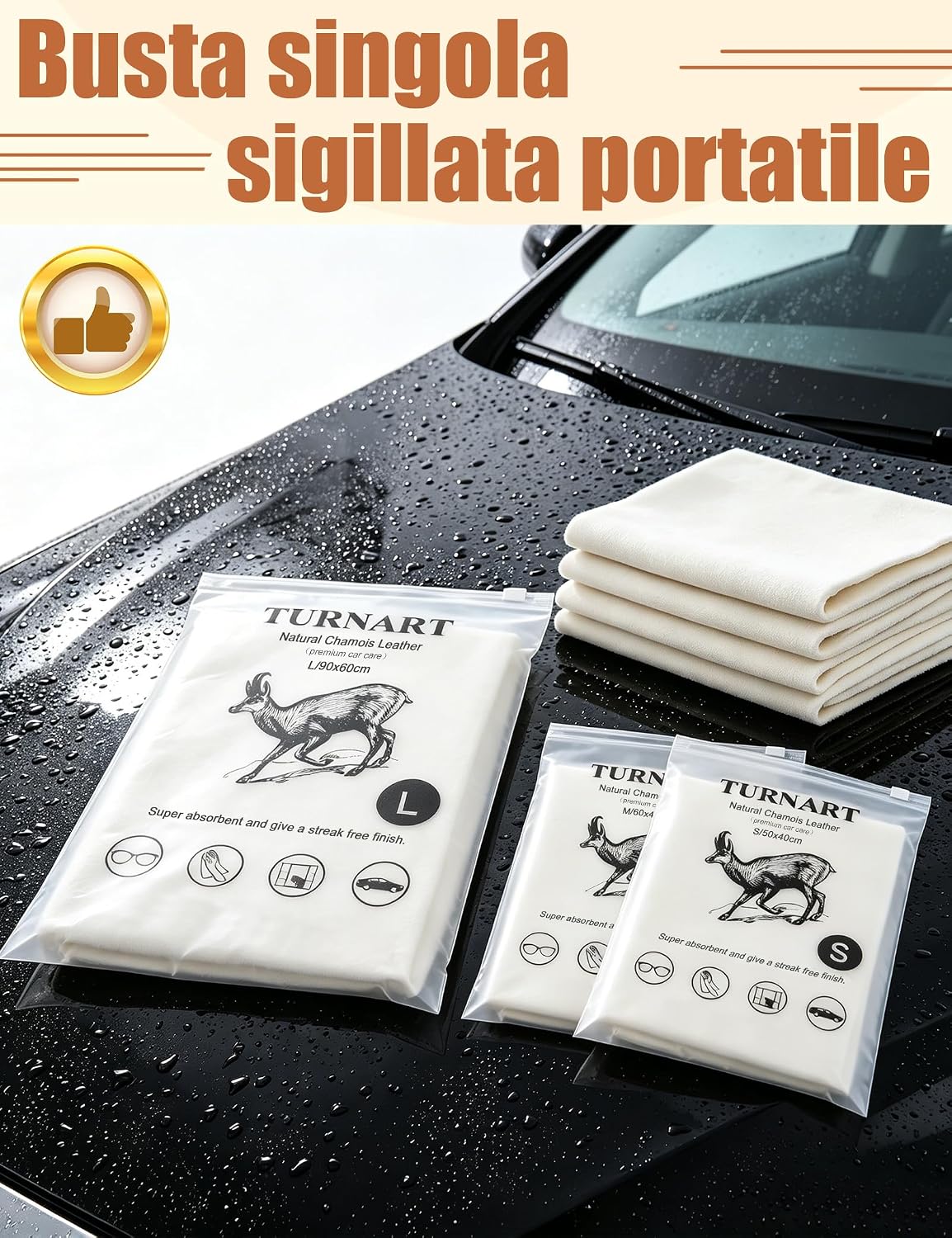 Thumbnail 6 de Turnart Pelle di Daino per Auto 90x60cm – Grande, Senza Lanugine e Senza Graffi