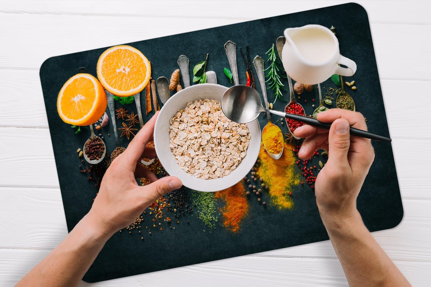 Detalle 1 de KitchenYeah 8721172703620 placemats, set van 6, vinyl, kruidenprint, 45 x 30 cm