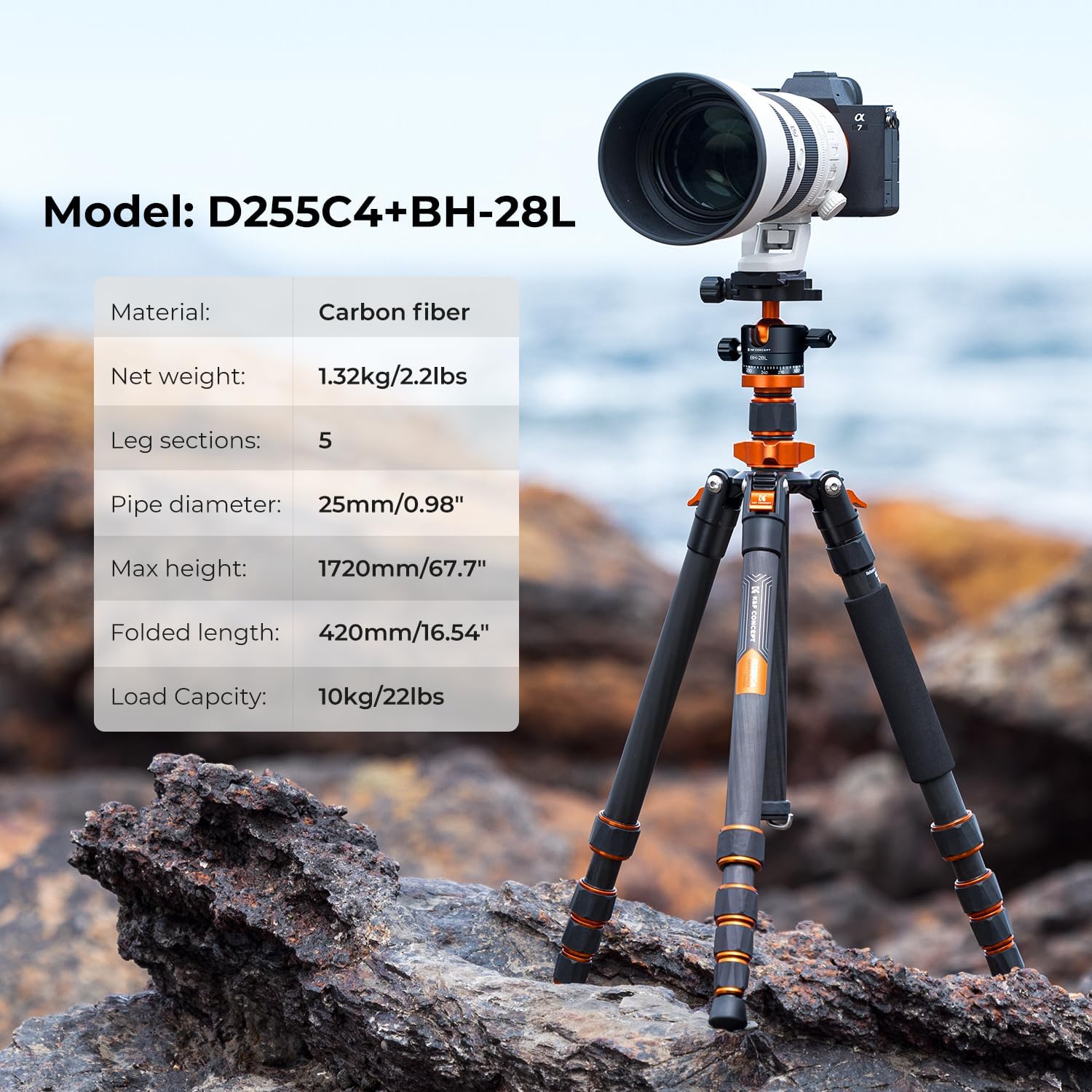 Thumbnail 1 de K&F CONCEPT D255C4 Carbon Stativ 172 cm