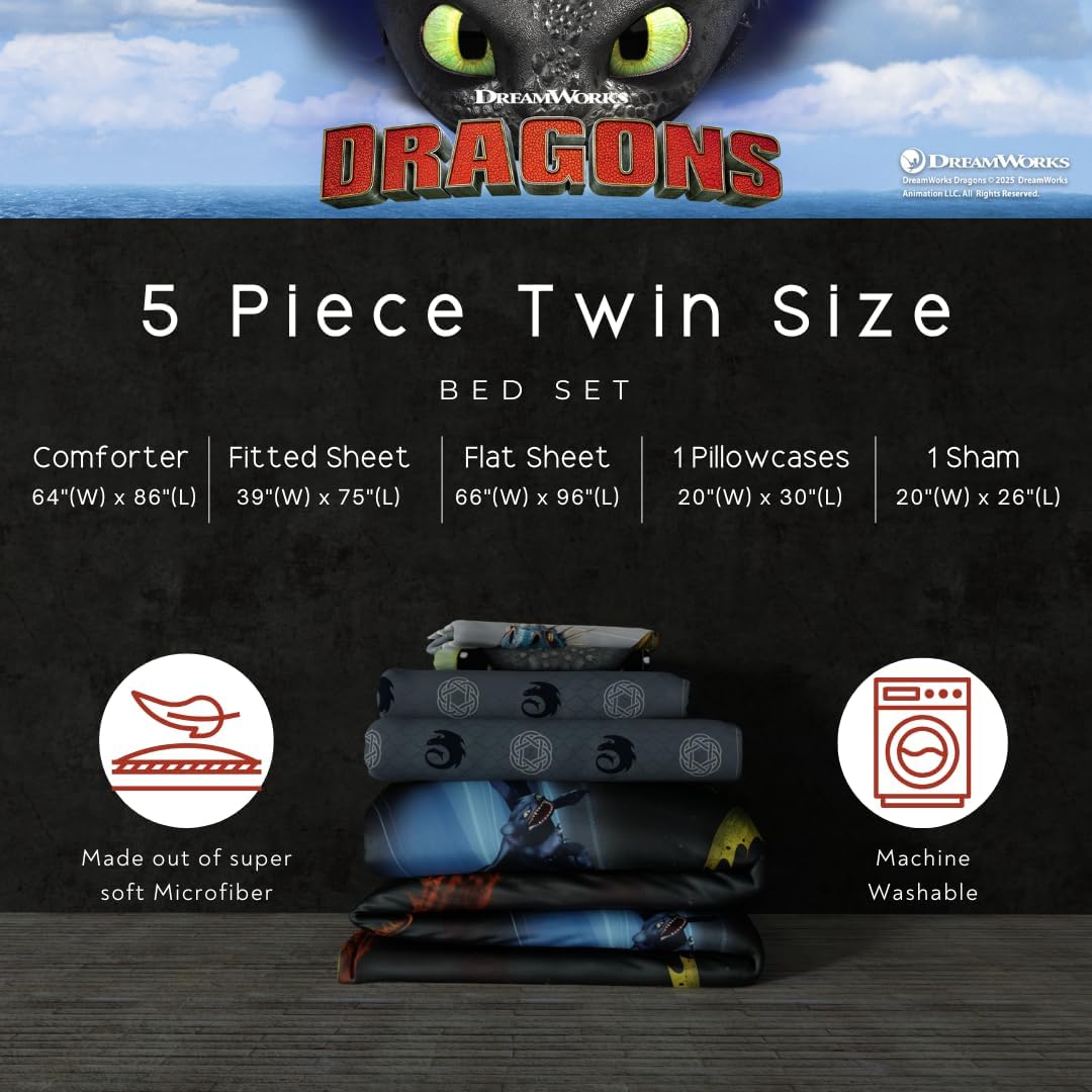 Detalle de How to Train Your Dragon Kids Bedding 5-Piece Twin Reversible Microfiber Comforter Set by Franco