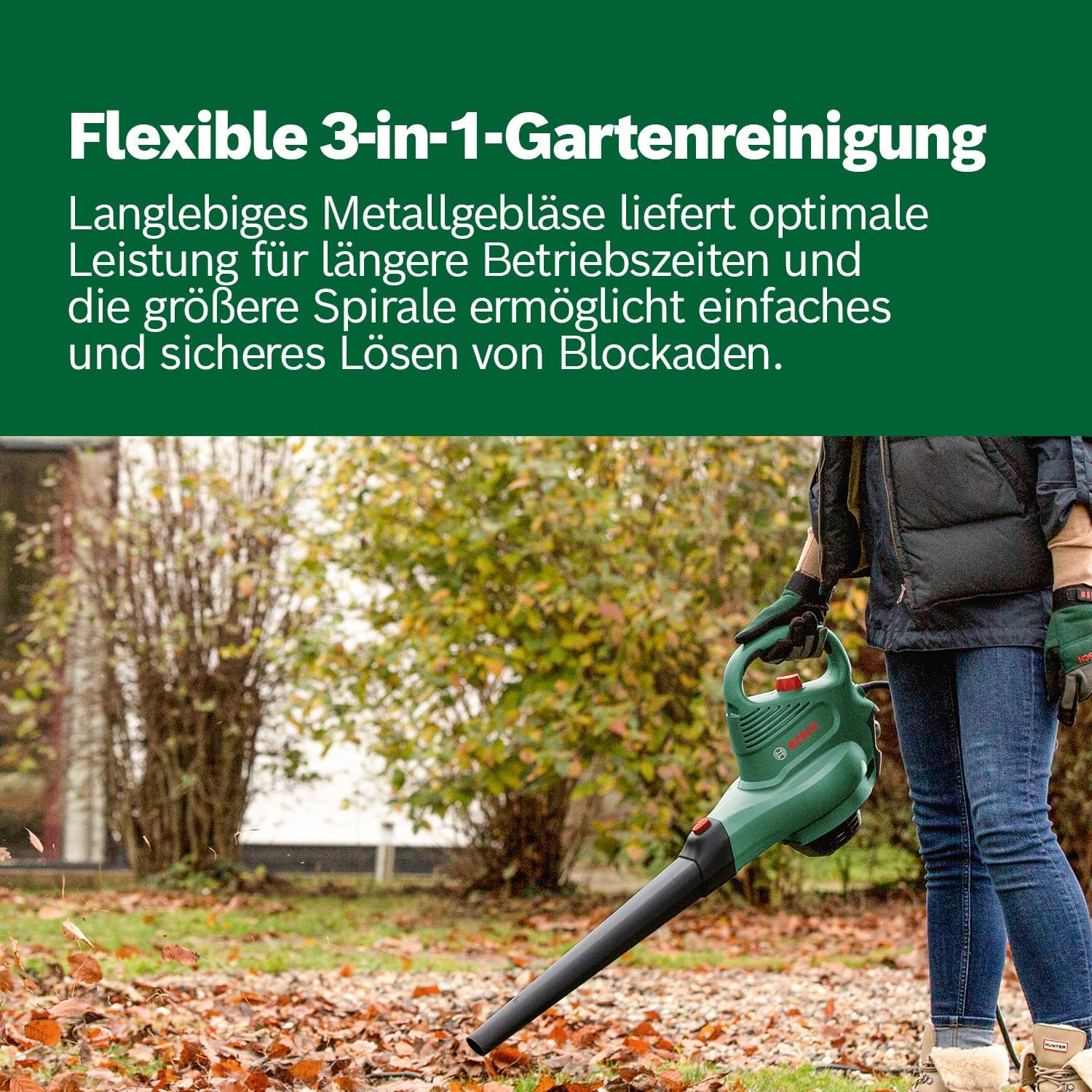 Detalle de Bosch UniversalGardenTidy 3000 Laubsauger/Laubbläser 3-in-1 (3000 W, 50 l Fangsack)