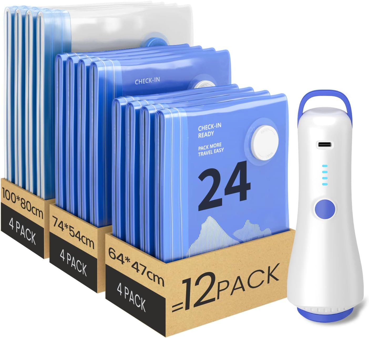 Raplink Sac sous Vide Vetement avec Pompe Électrique et 12 Sacs de Rangement – Voyage, Déménagement et Rangement