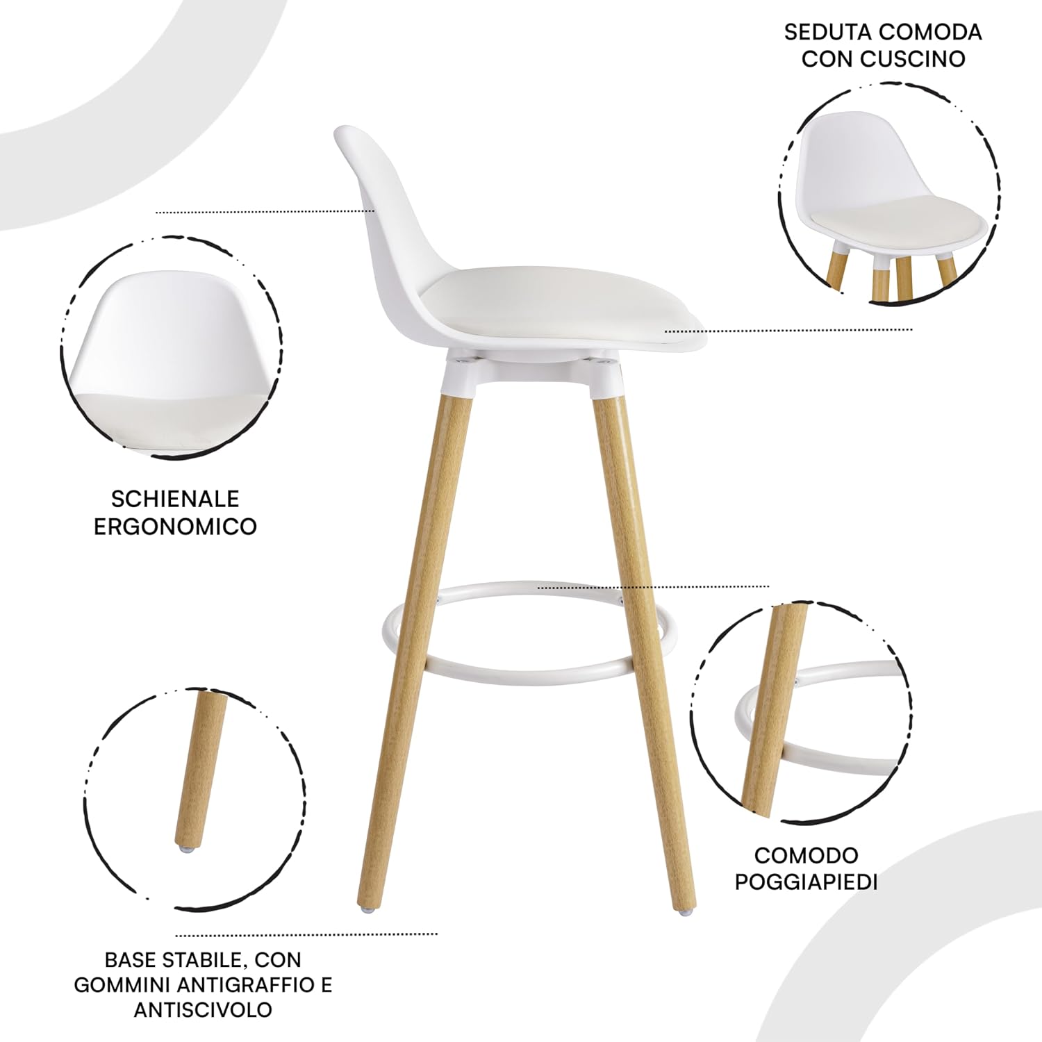 Thumbnail 4 de Baroni Home Set 2 Sgabelli 40x42x92 cm Bianco