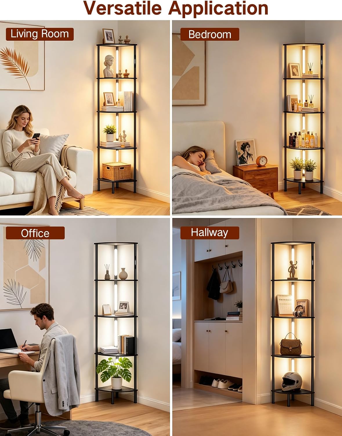 Thumbnail 4 de OUTONLIFE LED Floor Lamp with Shelves (Black) – 3 Colour Temps, Dimmable, Touch & Remote, 169cm