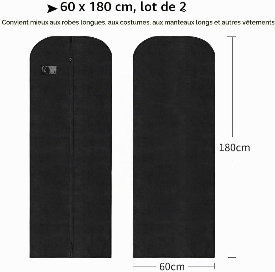 Detalle 2 de Vicloon P-JXR2023923-B kledinghoezen, set van 2, 60 x 180 cm met rits