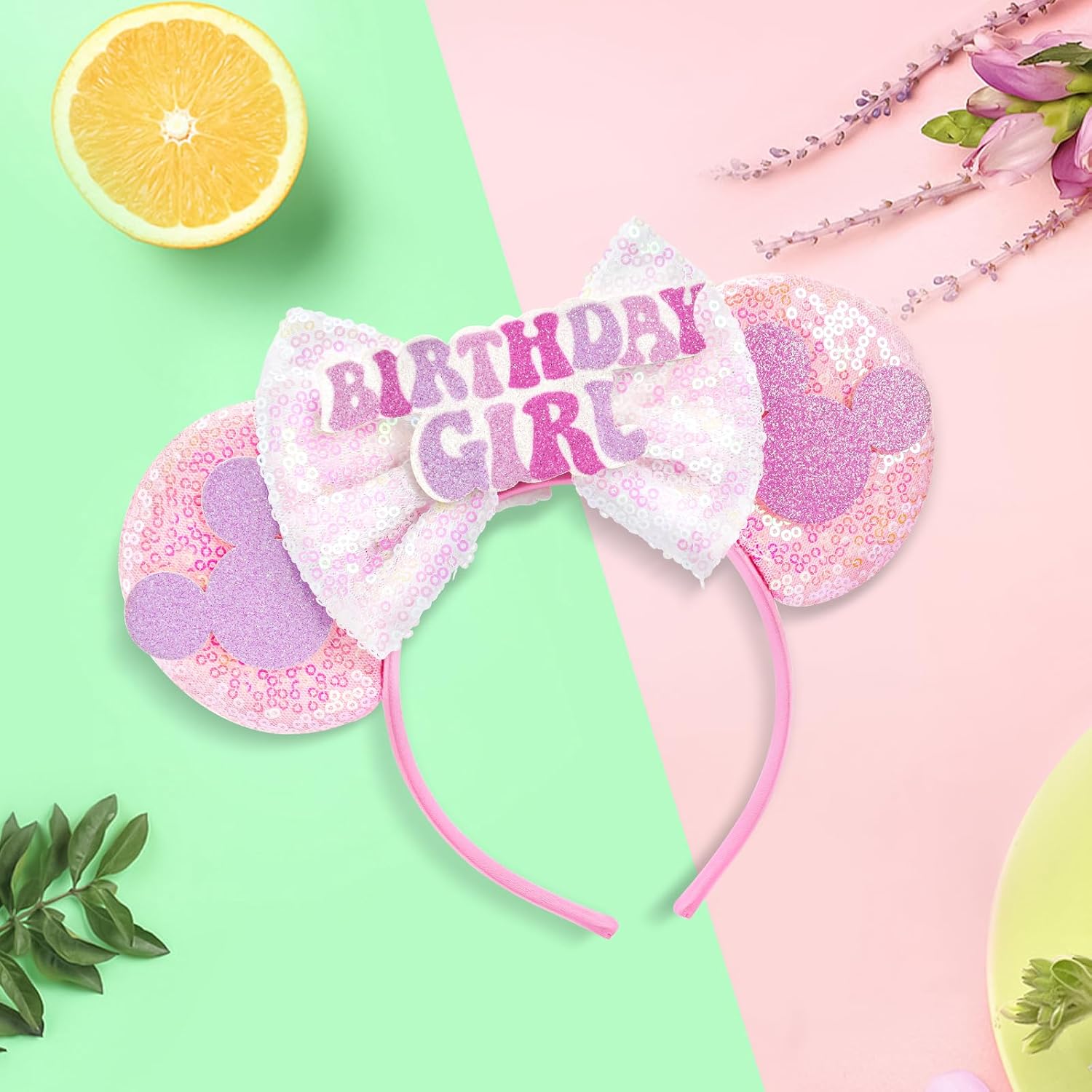 Detalle de LYLIN TG-Birthday Girl Pink Birthday Mouse Ears Headband for Parties