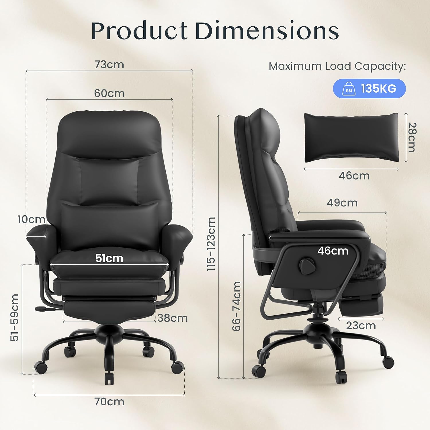 Detalle de FlexiSpot Luno Executive Chair with 160° Recline, Footrest and Synthetic Leather