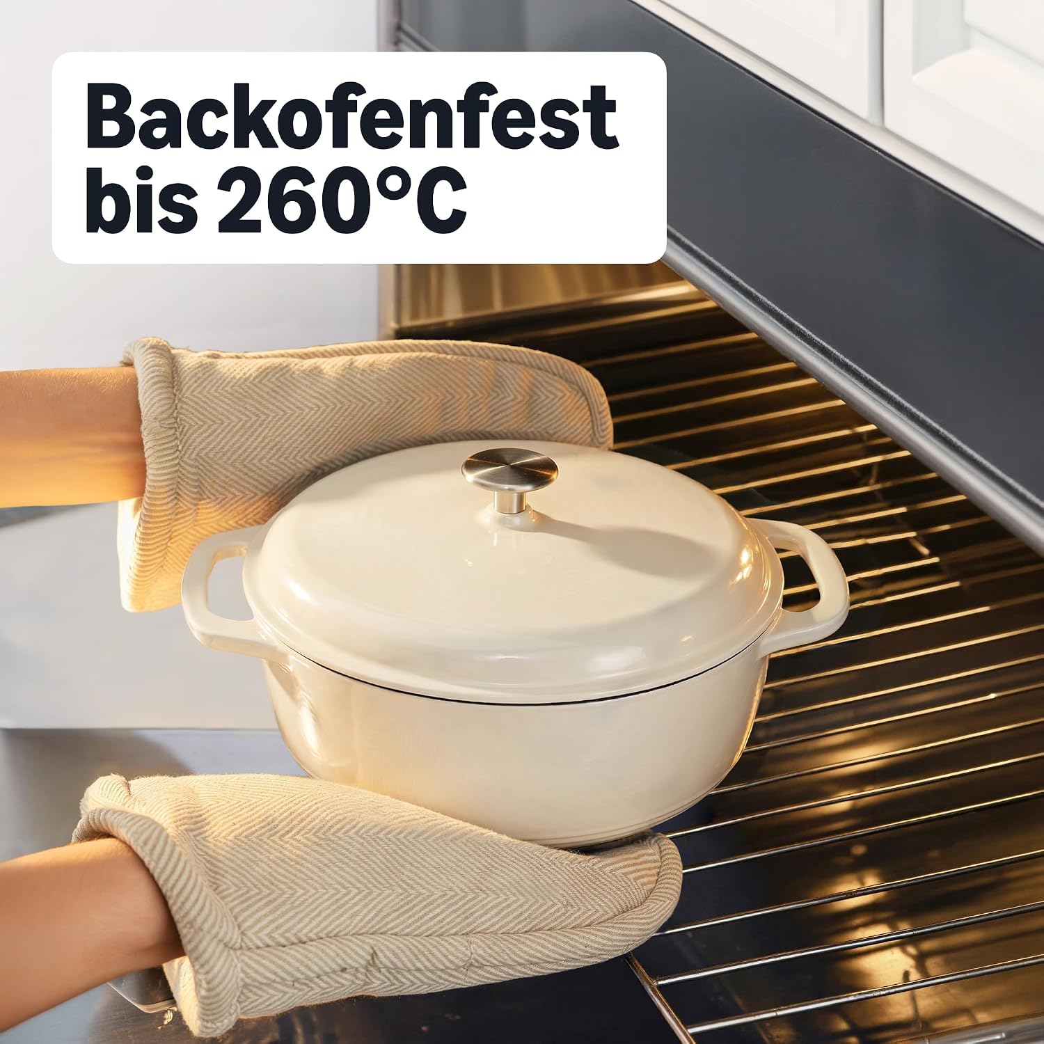 Thumbnail 3 de Amazon Basics Schmortopf aus emailliertem Gusseisen, 5,7 L, Weiß – gleichmäßige Hitze & vielseitig einsetzbar
